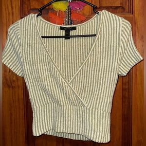 Forever 21 Green and White Striped Wrap Top